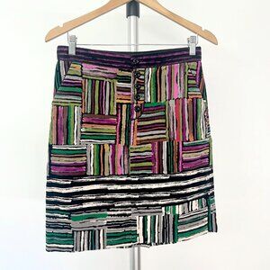 Anthro Odile Spectrum Maps Velvet Multicolor Stripe‎ Colorblock Mini Skirt Sz 6